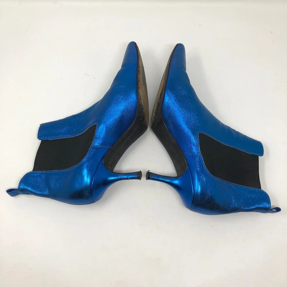 Anine Bing Metallic Blue Ankle Boots Womens 40 US 9 Electric Blue Pointed Kitten